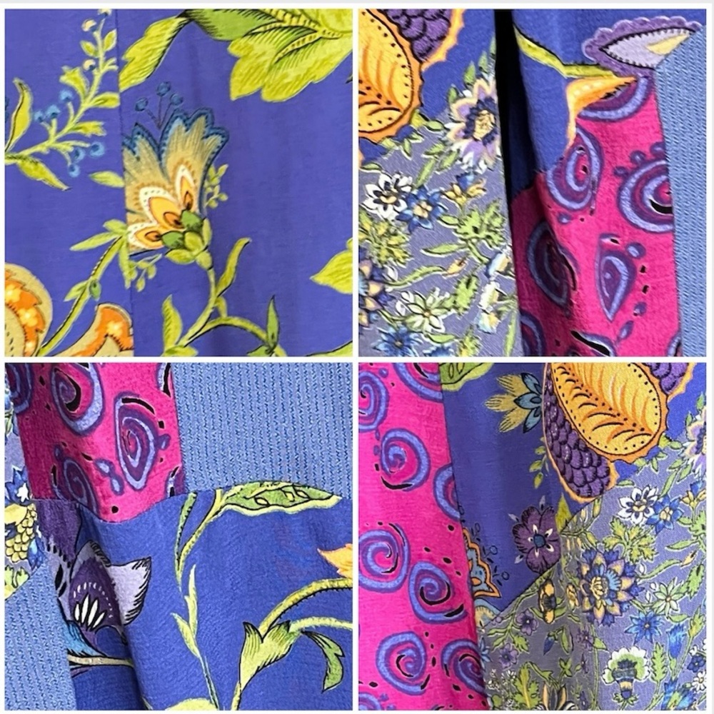 Vintage 90’s Royal Blue Floral + Paisley Patchwork Boho Midi Skirt - Picture 2 of 16